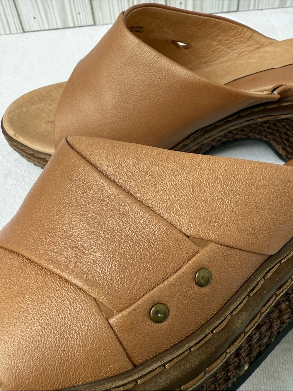 Sofft Tan Leather Wedge Sandals
